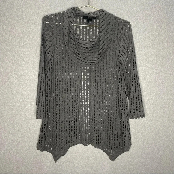 Ali Miles Art to Wear Oversized Perforated Cowl Neck Gray Top - Picture 1 of 6